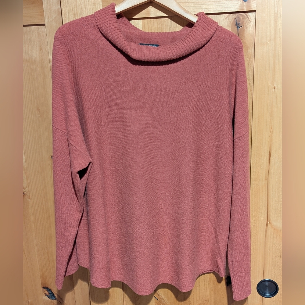 Eileen Fisher Pure Wool Turtleneck Sweater Oversized Rose Pink Sz XL